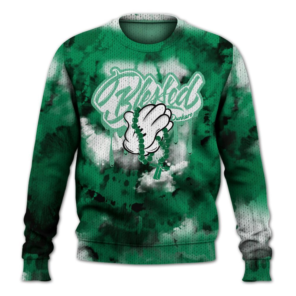 Knitted Sweater To Match Mid Lucky Green 1s - God Blessed Tie Dye