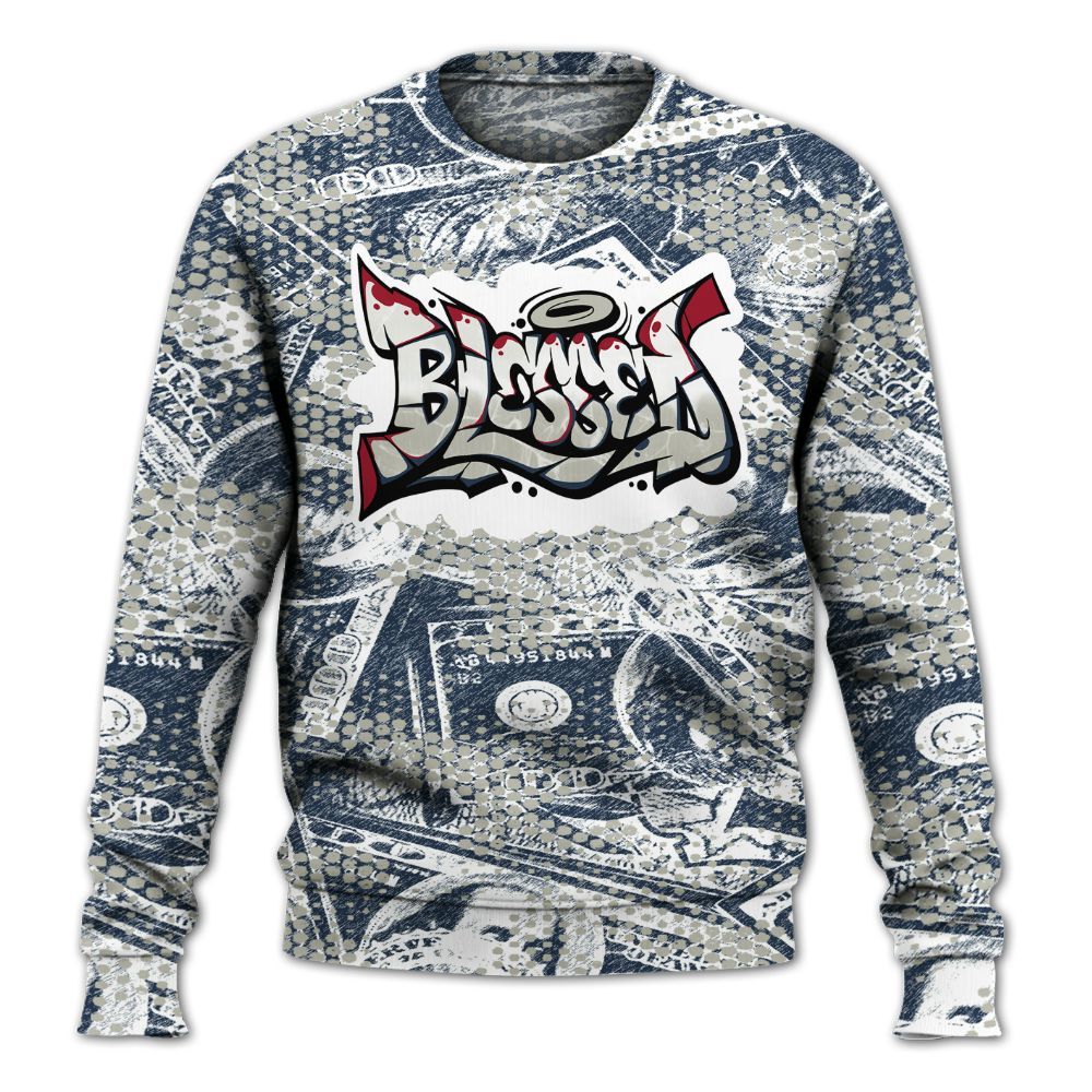 Sweatshirt To Match Navy Blue 2024 6s - Blessing Graphic Banknotes All Over Print