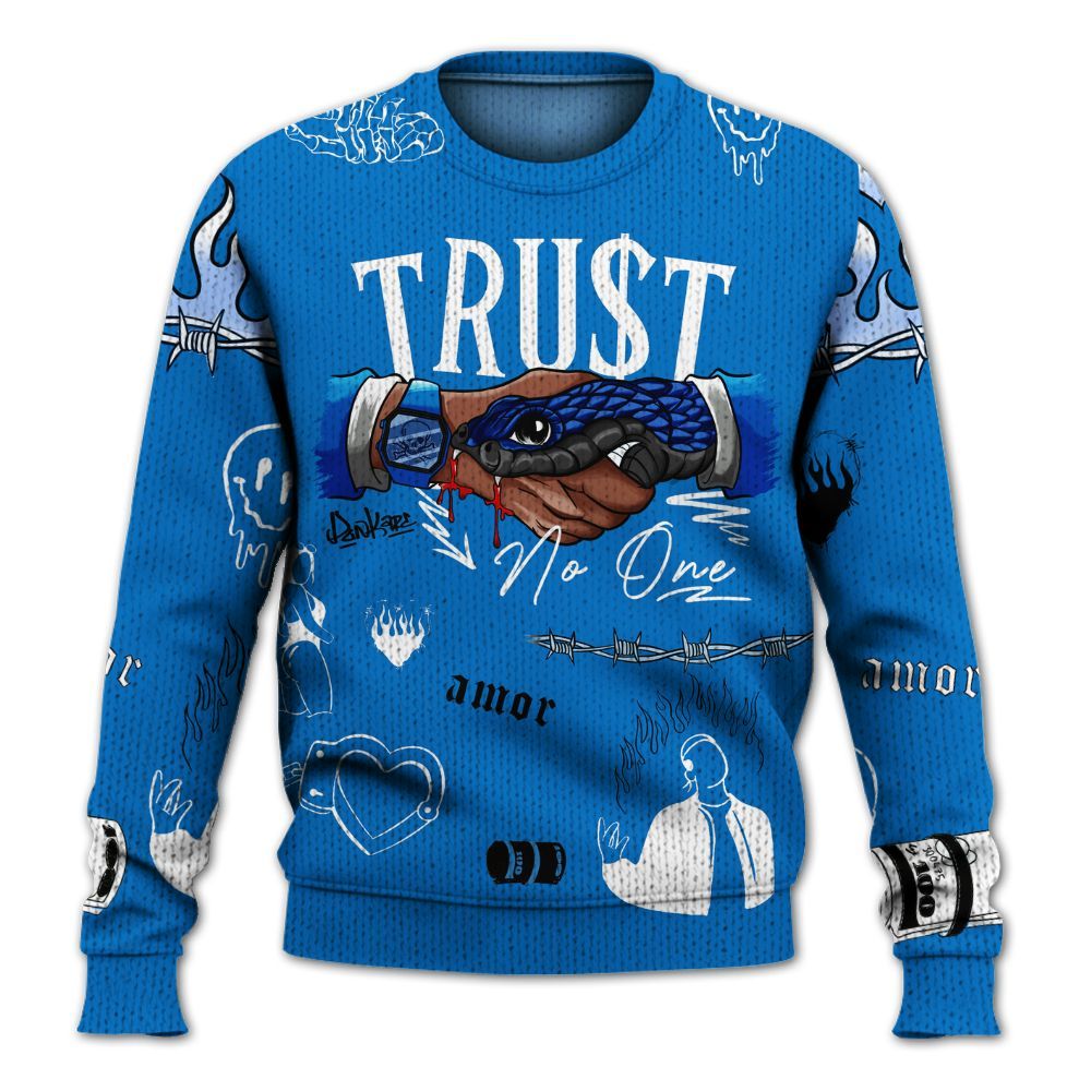 Knitted Sweater To Match Blueberry 12s - Trust No One Graphic
