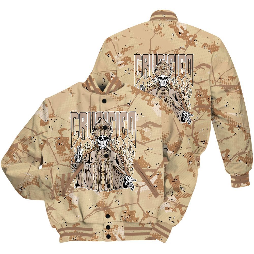 Varsity Jacket To Match Desert Camo 3s Shirt - Crucified Skeleton Crack All Over Print