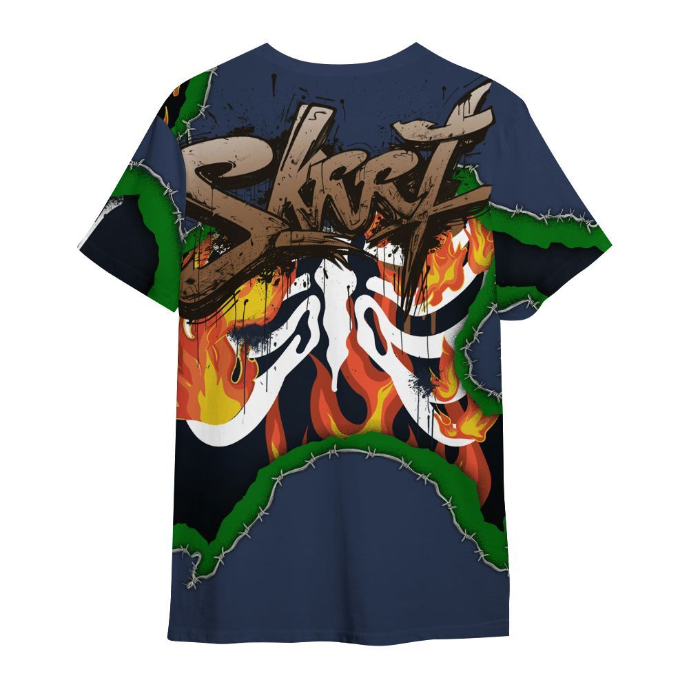 Shirt To Match Midnight Navy 13s - Skeleton On Fire Skrrt All Over Print