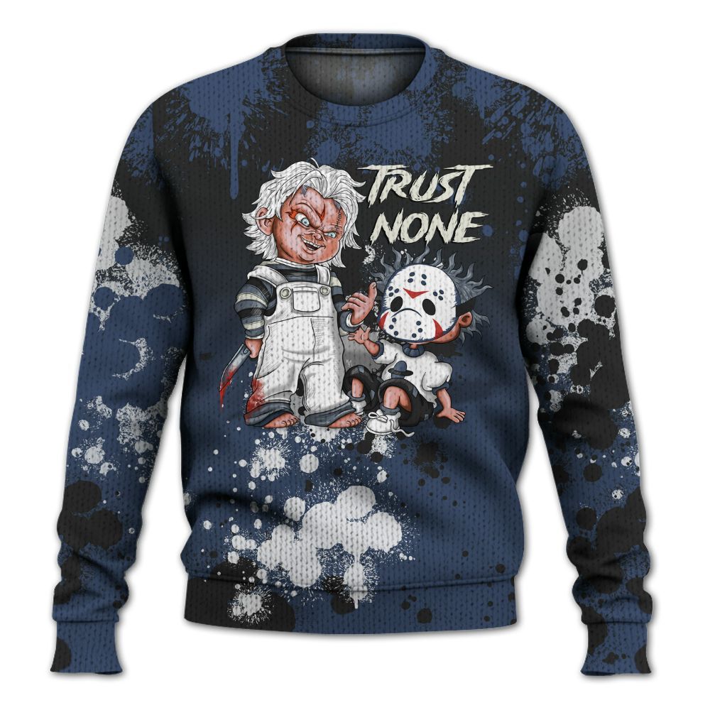 Knitted Sweater To Match Diffused Blue 3s - Trust No One Scary