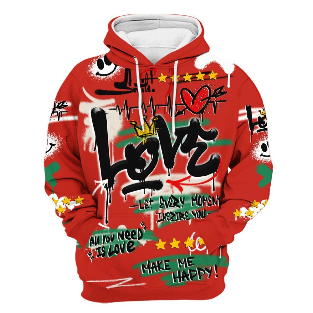 Hoodie To Match Retro El Vuelo 3s Shirt, Happy Love Beats Graffiti Streetwear All Over Print