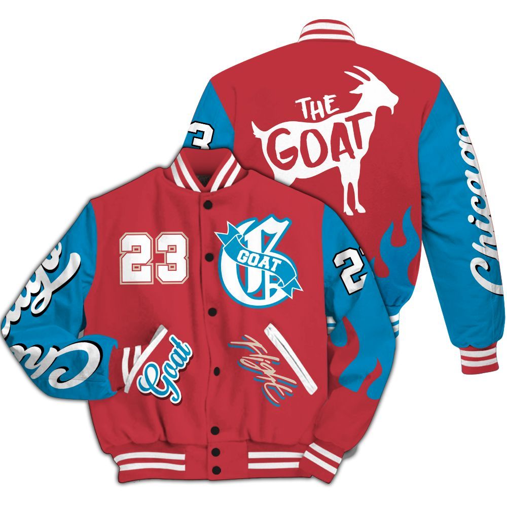 Varsity Jacket To Match High OG University Red Dark Powder Blue 1s - The G.O.A.T Flight Streetwear All Over Print