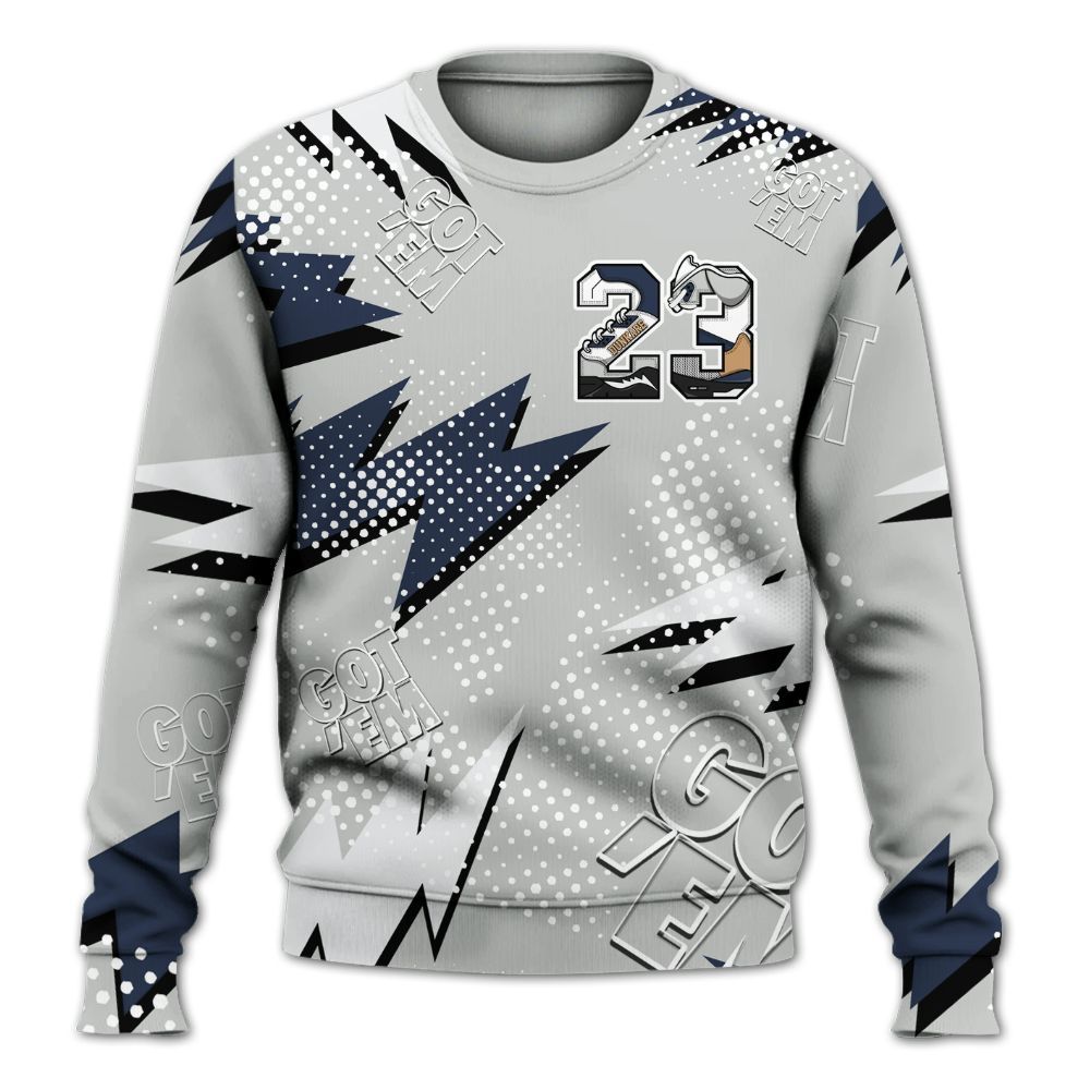 Sweatshirt To Match Low Navy Grey Gum 1s - 23 Custom Name 5s All Over Print