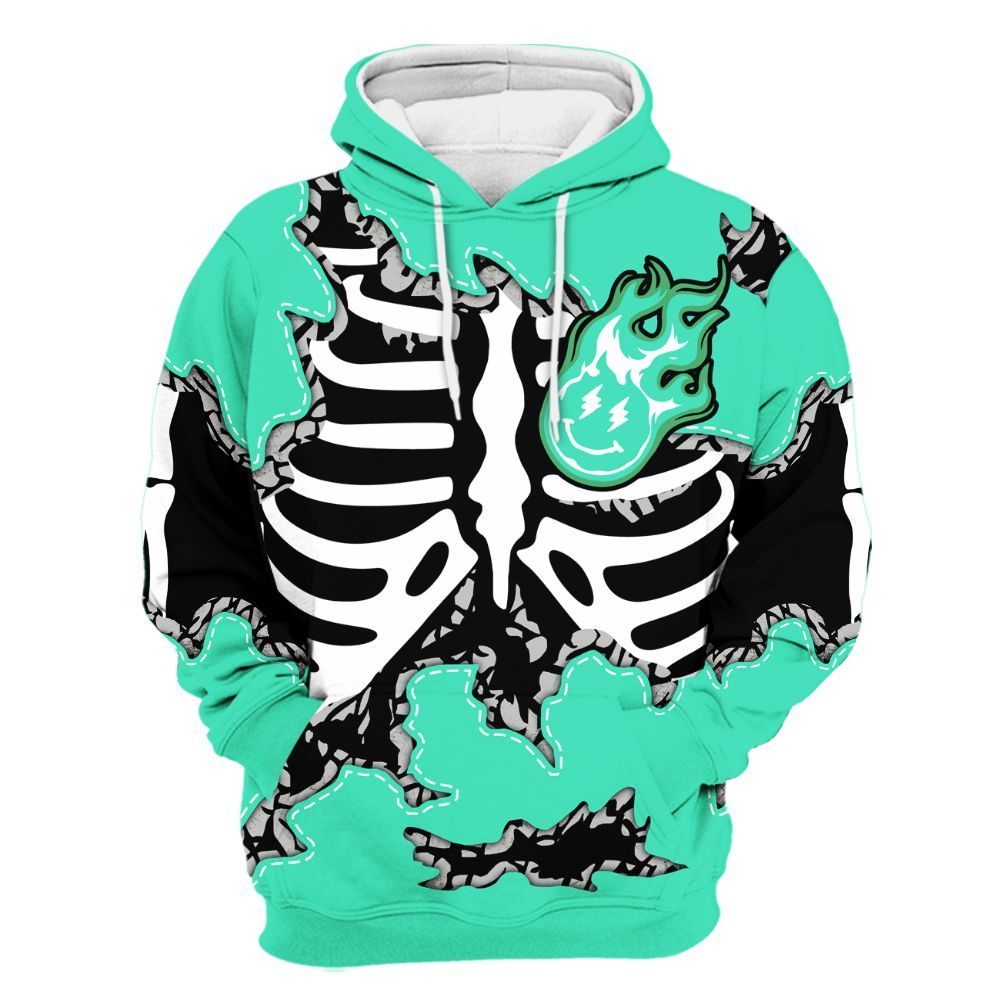 Hoodie To Match Black Green Glow 3s - Skeleton Smiley Face Green Glow 3s All Over Print