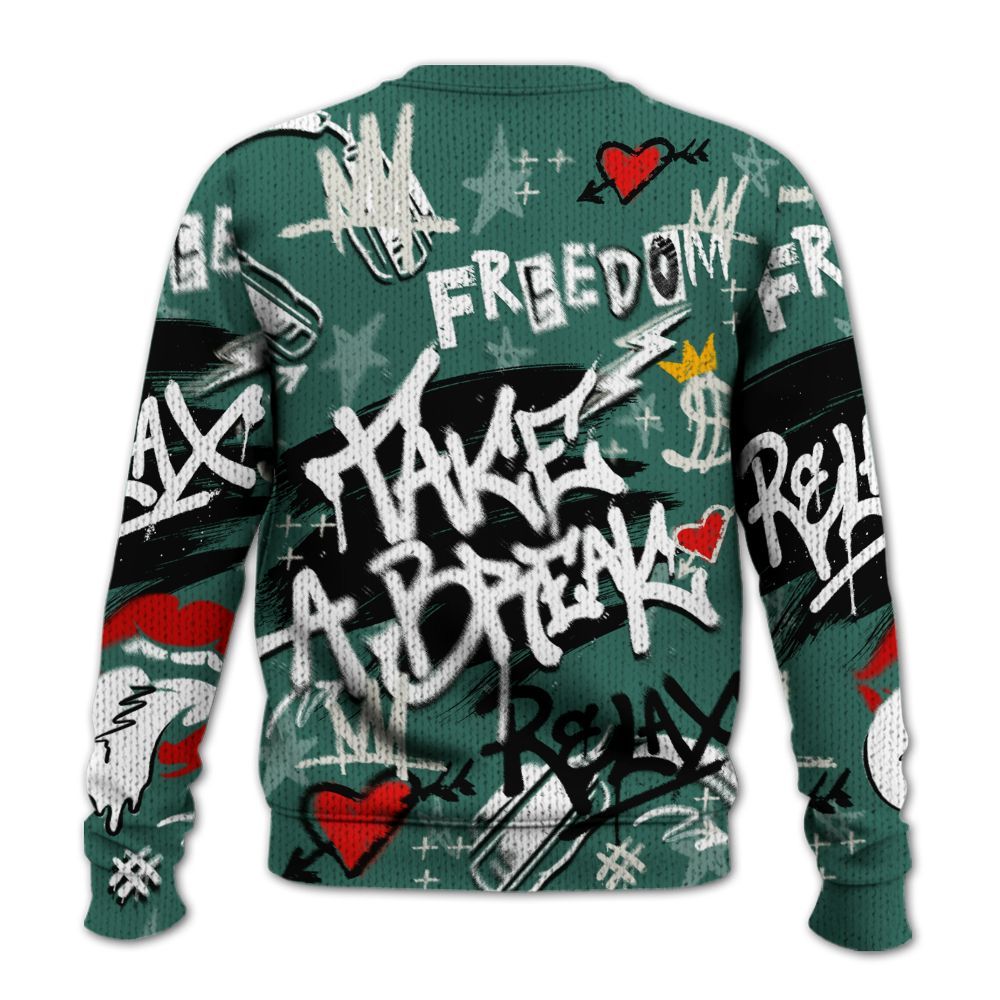 Knitted Sweater To Match RM Oxidized Green 4s - Take Break Freedom Graffiti Streetwear