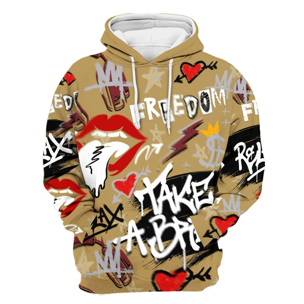 Hoodie To Match Kobe 4 Gold Medal - Take Break Freedom Graffiti Streetwear All Over Print
