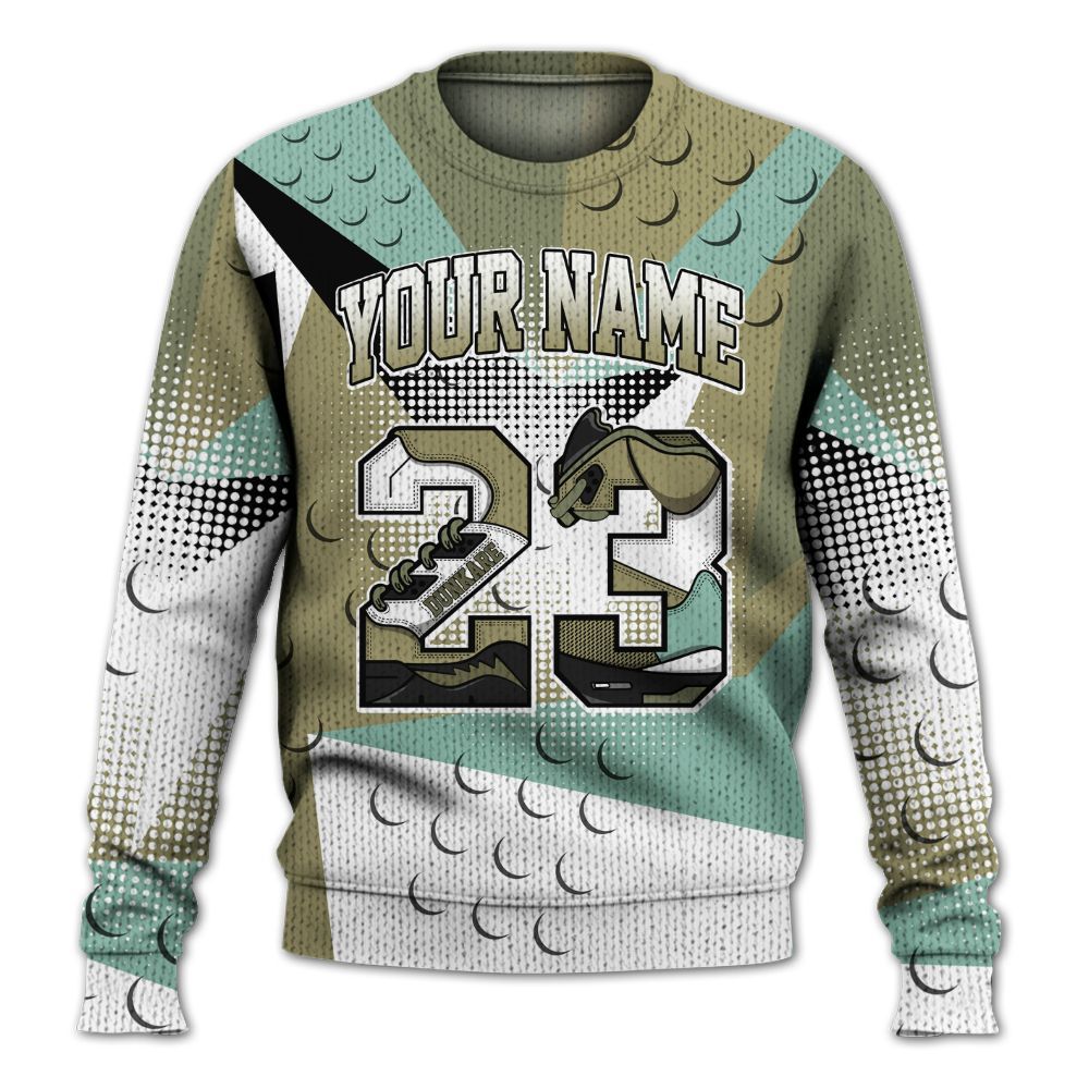 Knitted Sweater To Match Dunk Low Suede Olive Aura - Poly Custom Name Number 23 5s