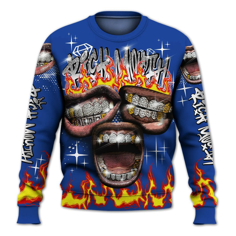 Sweatshirt To Match Air Foamposite One Royal - Rich Mouth Fire Rap Retro 90s All Over Print