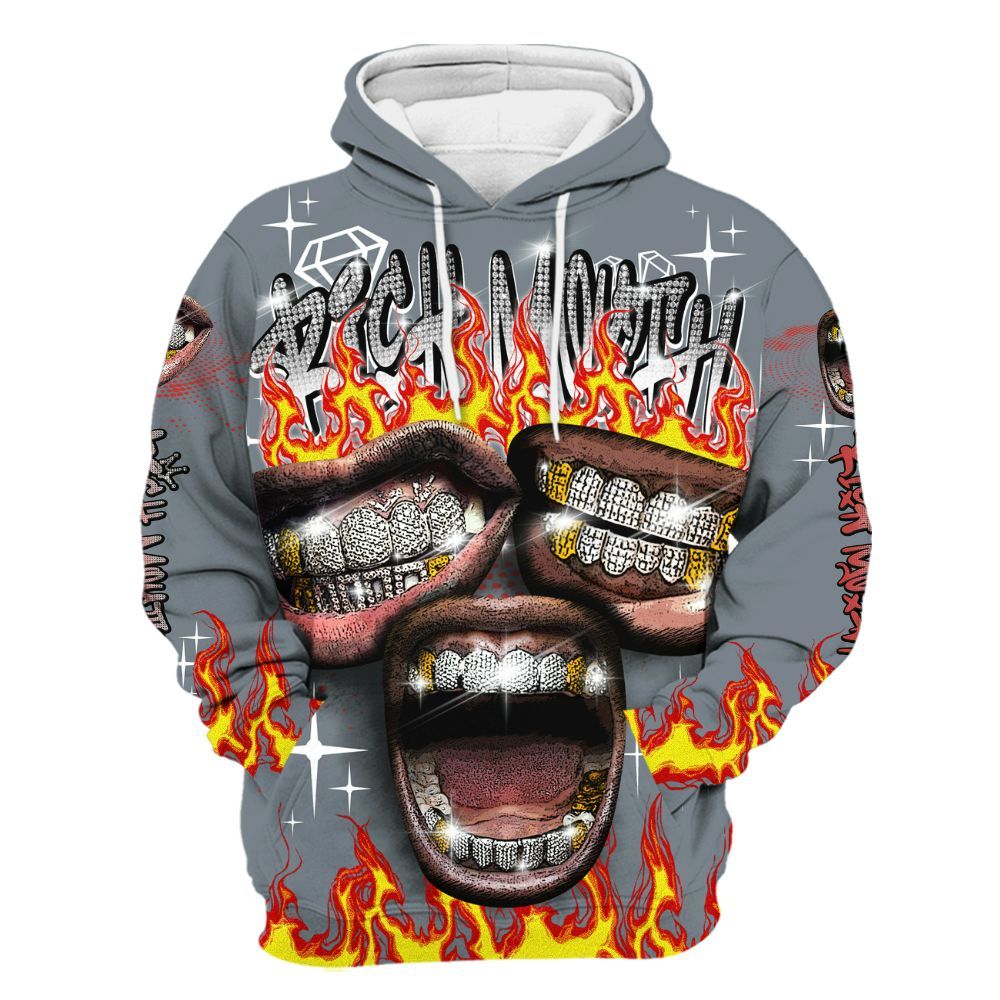 Hoodie To Match Wolf Grey 13s - Rich Mouth Fire Rap Retro 90s All Over Print