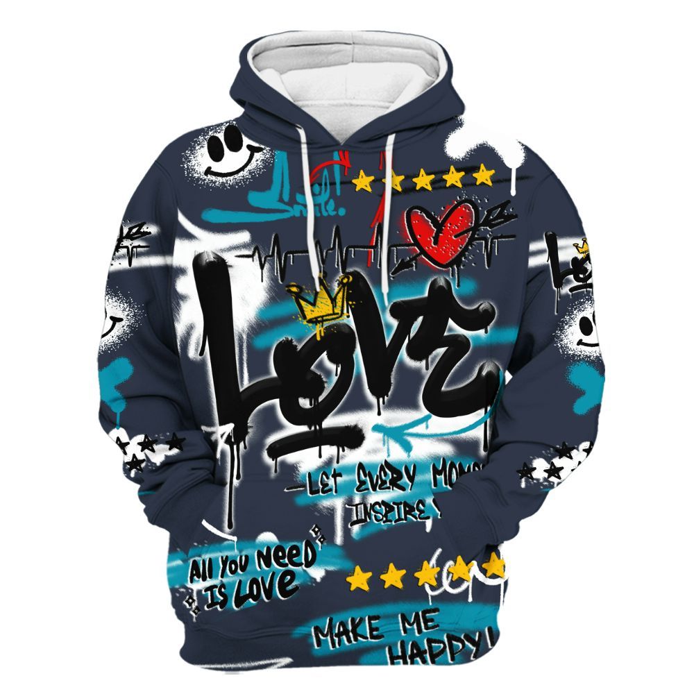 Hoodie To Match Retro Obsidian 13s - Happy Love Beats Graffiti Streetwear All Over Print
