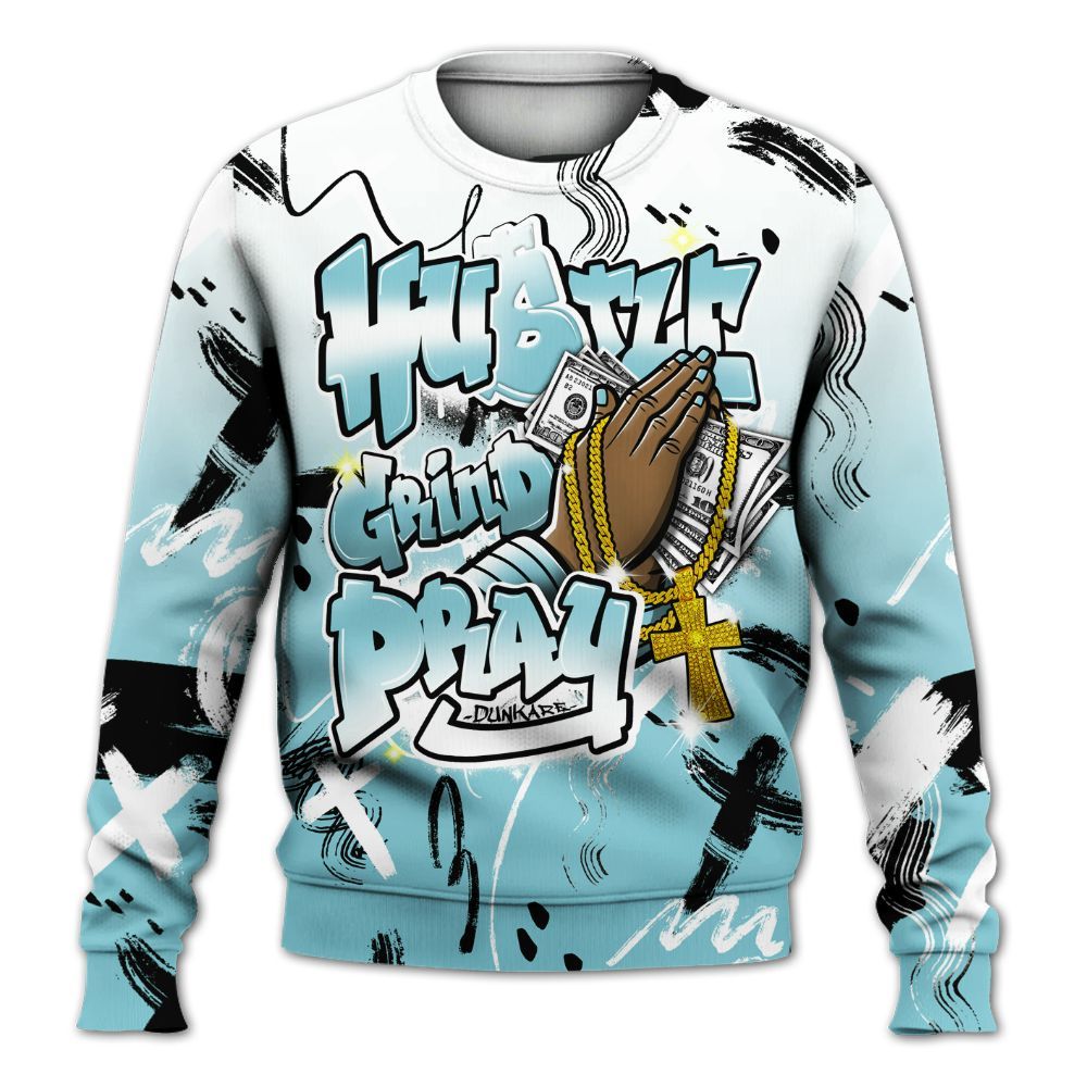 Sweatshirt To Match Low Legend Blue 11s - Money Hustle Grind Pray All Over Print