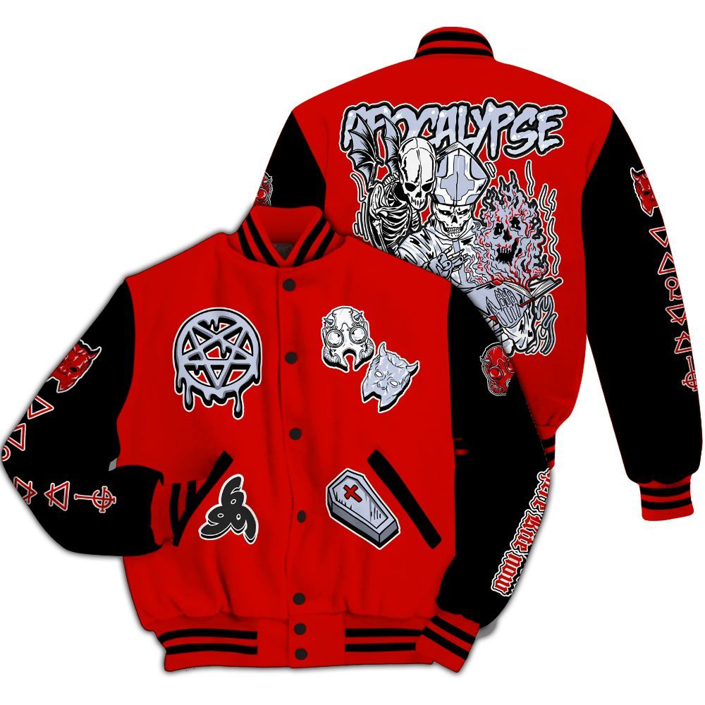 Varsity Jacket To Match Fire Red 6s - Apocalypse Skeleton All Over Print