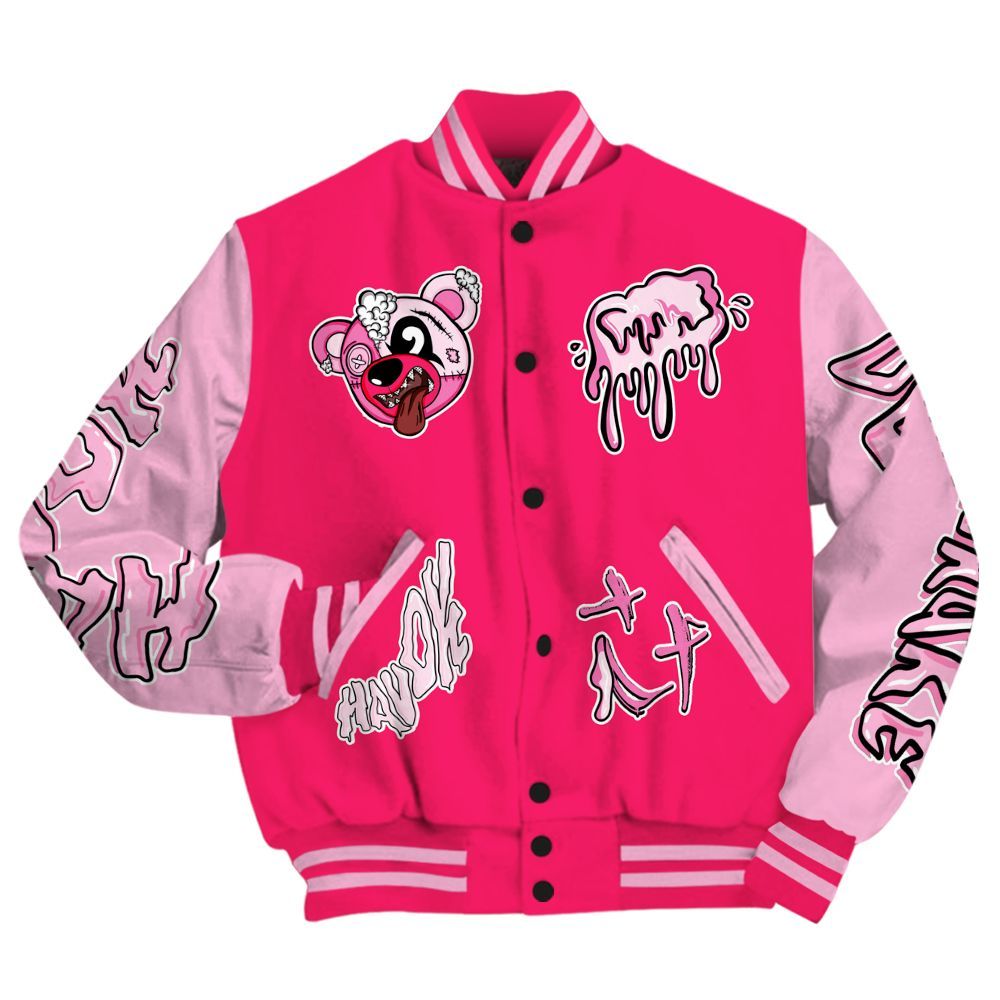 Varsity Jacket To Match Air VaporMax Plus Triple Pink - Havok Bear All Over Print