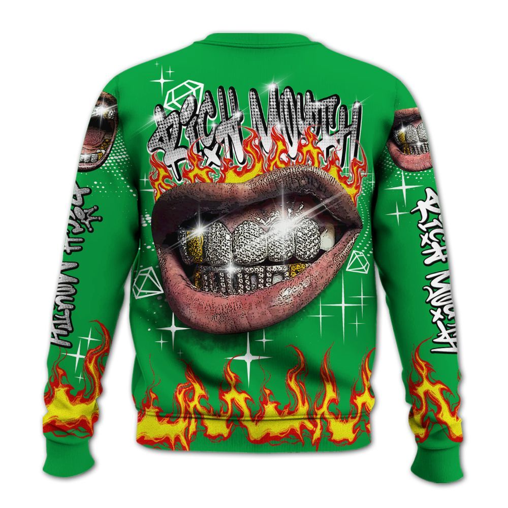 Sweatshirt To Match Low Lucky Green 1s - Rich Mouth Fire Rap Retro 90s All Over Print