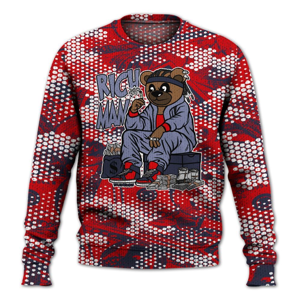 Knitted Sweater To Match Low OG Howard Bison 1s - Rich Man Bear Banknotes Art