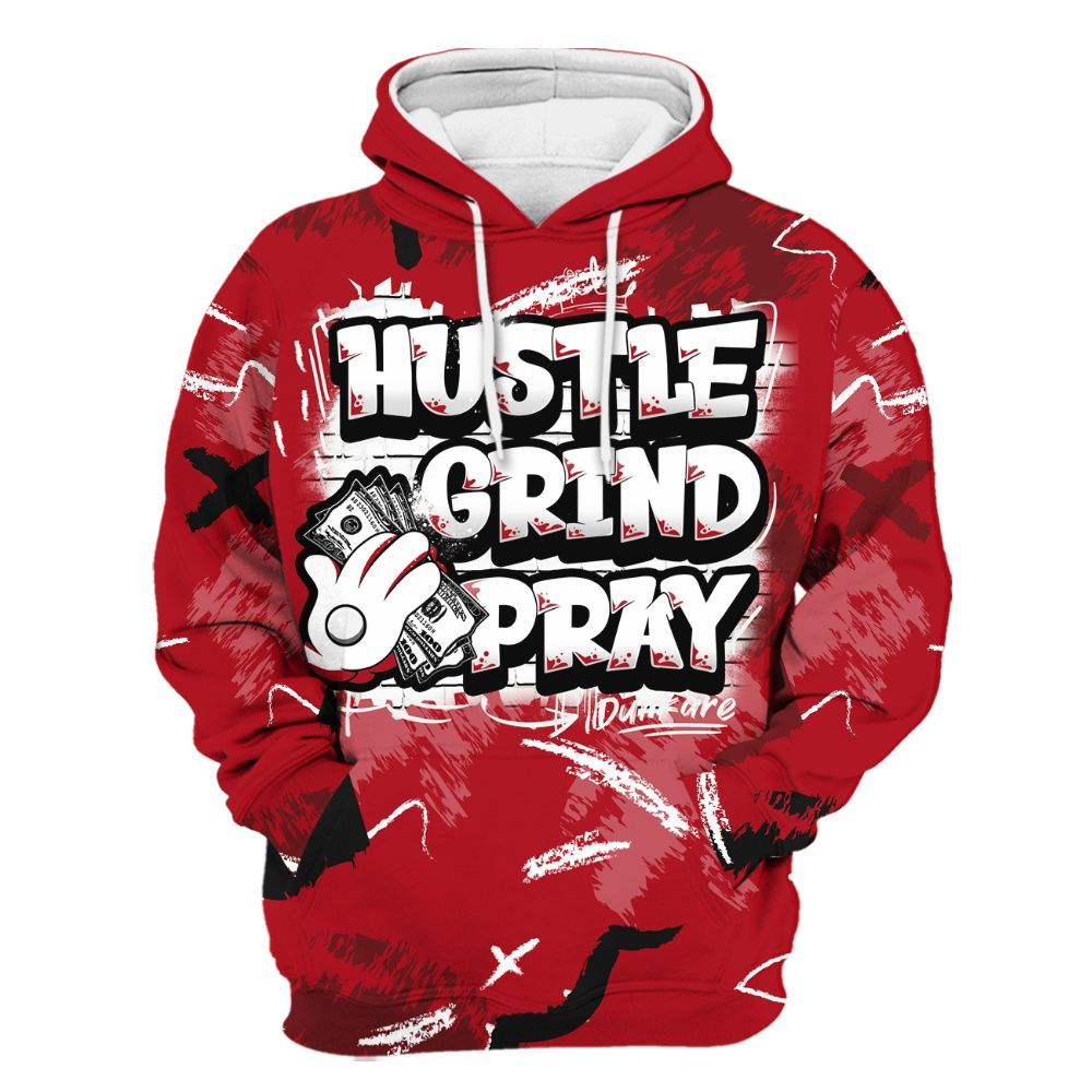 Hoodie To Match Bred Velvet 11s - Hustle Grind Pray Retro All Over Print