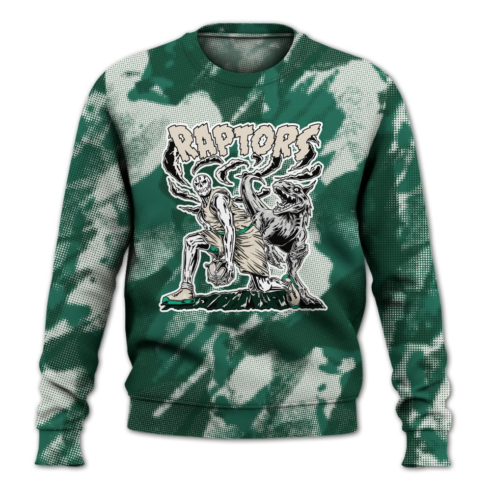 Sweatshirt To Match Oxidized Green 4s - Raptors Skeleton Abstract Halftone All Over Print