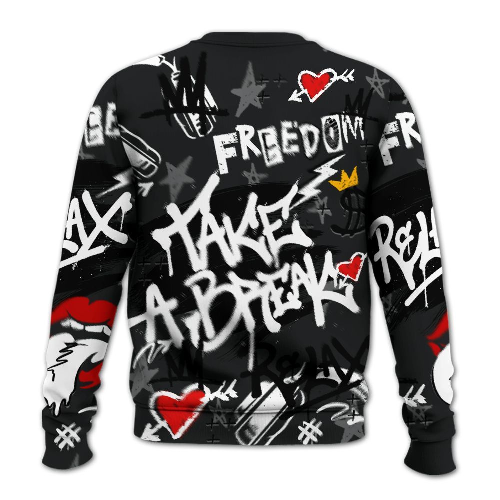 Sweatshirt To Match Low 85 Metallic Black 1s - Take Break Freedom Graffiti Streetwear All Over Print