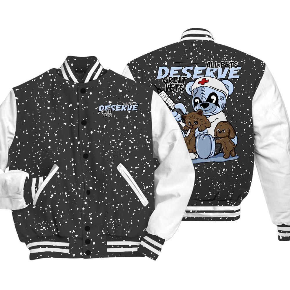 Varsity Jacket To Match Reverse Black White 6s Vasity Jacket - All Pets Deserve Great Vets Bear Vasity Jacket Unisex
