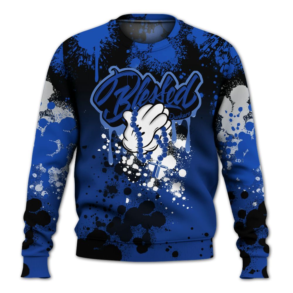 Sweatshirt To Match Air Foamposite One Royal - God Blessed Ink Drip All Over Print