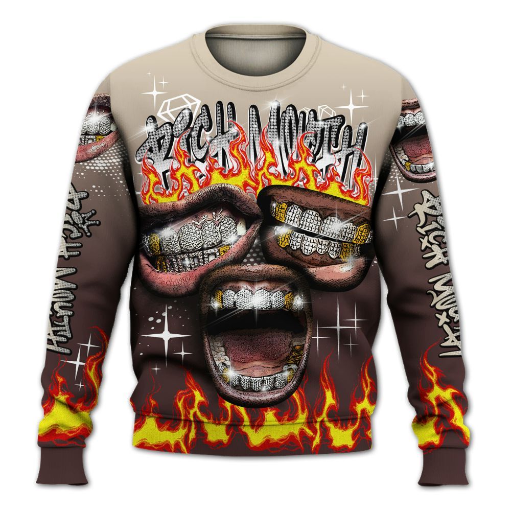 Sweatshirt To Match Burgundy Crush 3s - Rich Mouth Fire Rap Retro 90s All Over Print