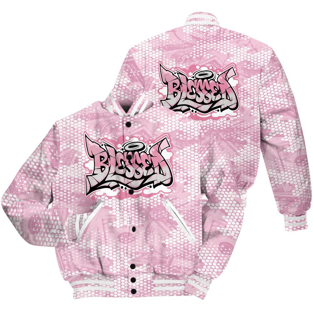 Varsity Jacket To Match Orchid 4s Shirt - Blessing Graphic Banknotes All Over Print