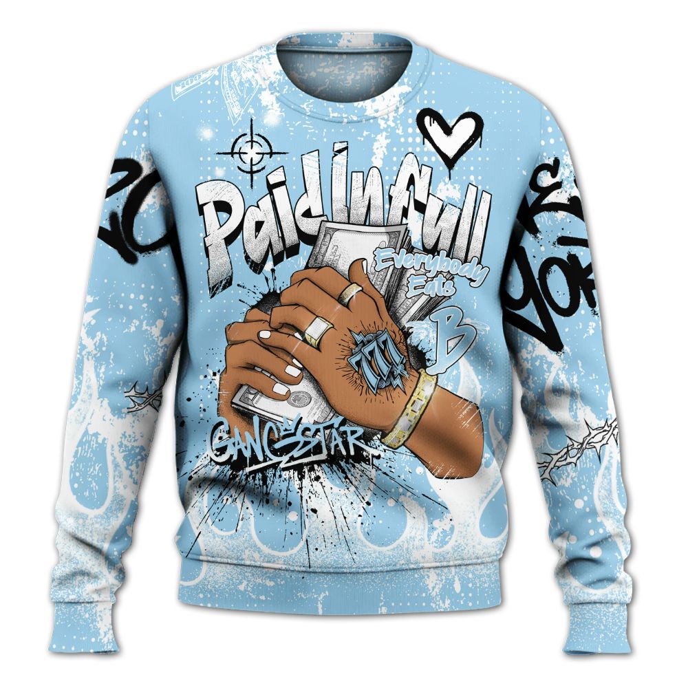 Sweatshirt To Match Legend Blue 11s - Lucky Money Paid In Full Graffiti All Over Print