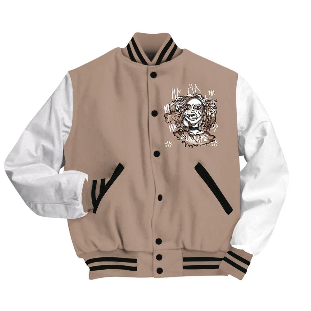 Varsity Jacket To Match Varsity Jacket Custom Name Bad Girl HAHA, OG Latte 1s - To Match Sneaker OG Latte 1s 2504 NCT