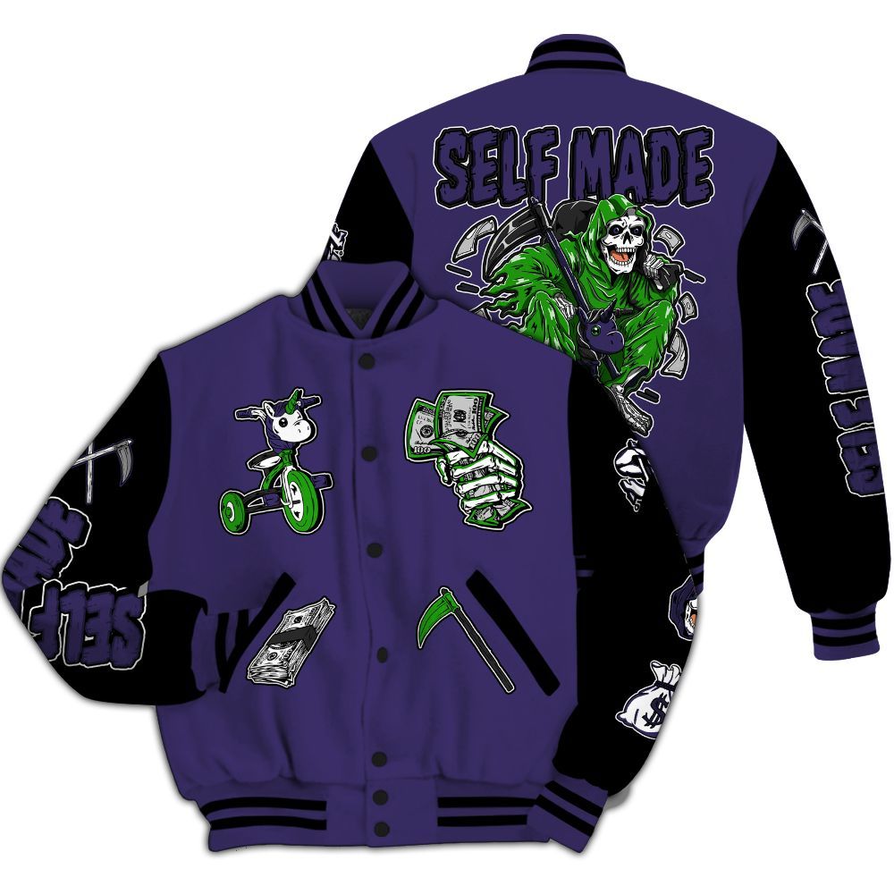 Varsity Jacket To Match Retro Court Purple 13s - Self Make Skeleton All Over Print