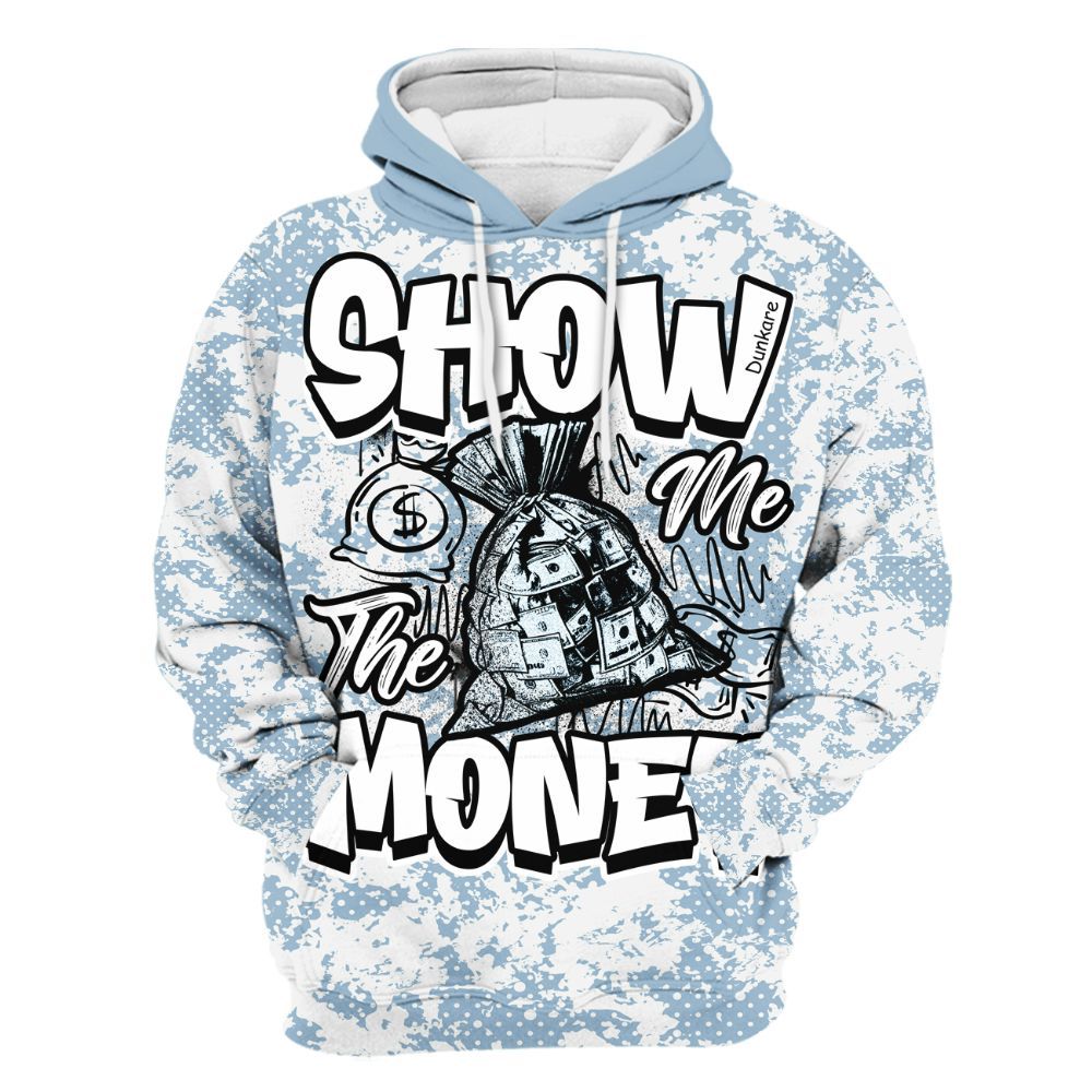 Hoodie To Match Mid Ice Blue 1s - Show Me The Money Retro All Over Print