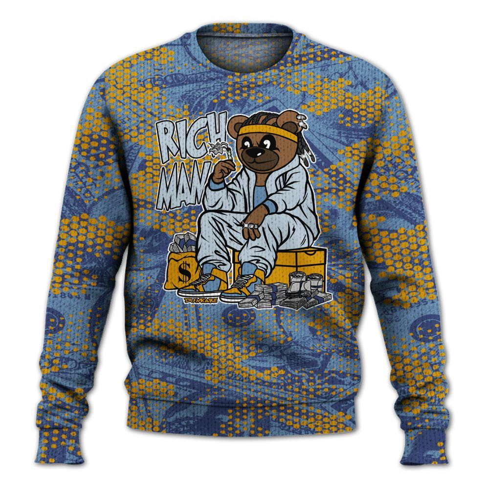 Knitted Sweater To Match High OG First In Flight 1s - Rich Man Bear Banknotes Art