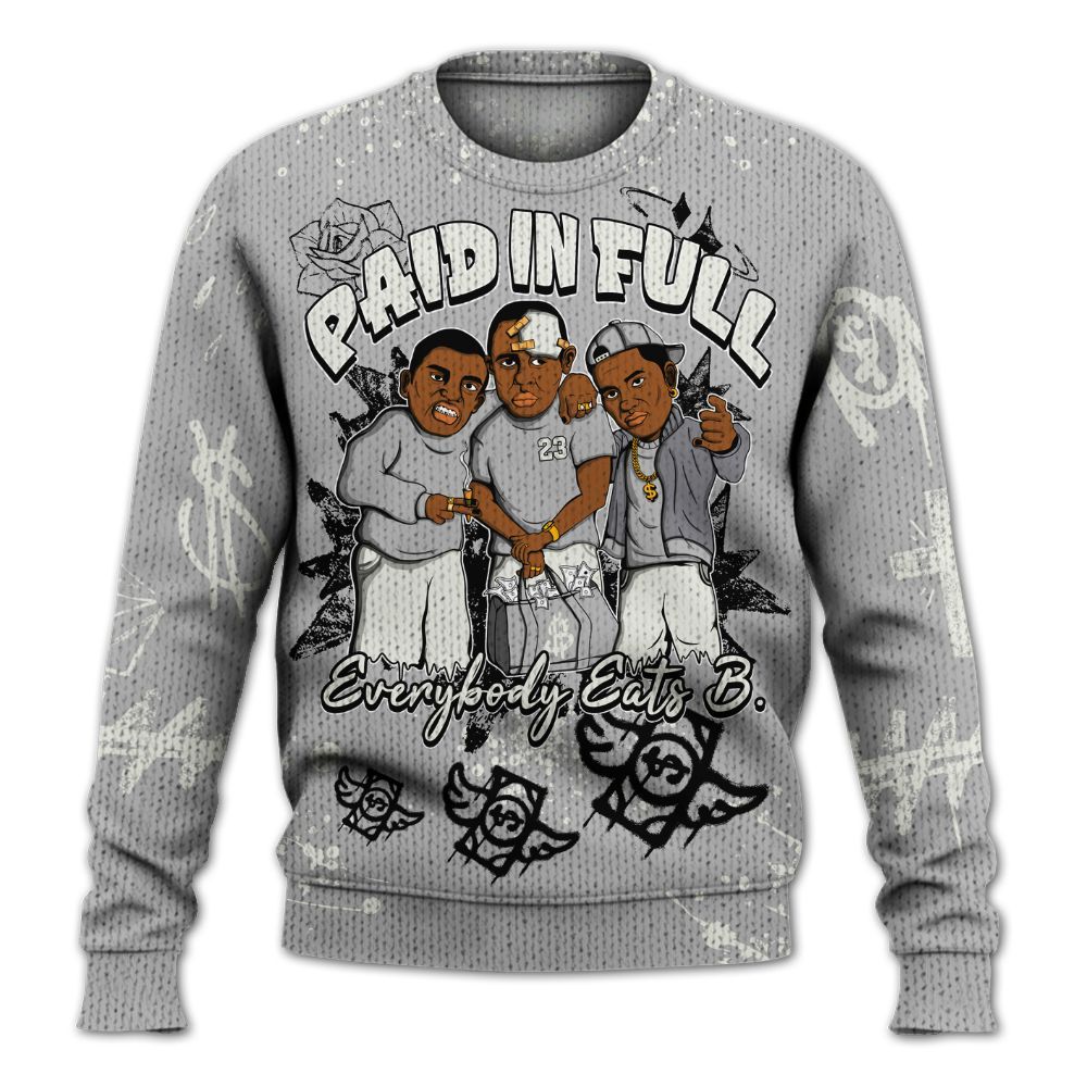 Sweater To Match Cement Grey Silver 3s - Paid In Full Crayon Graphic