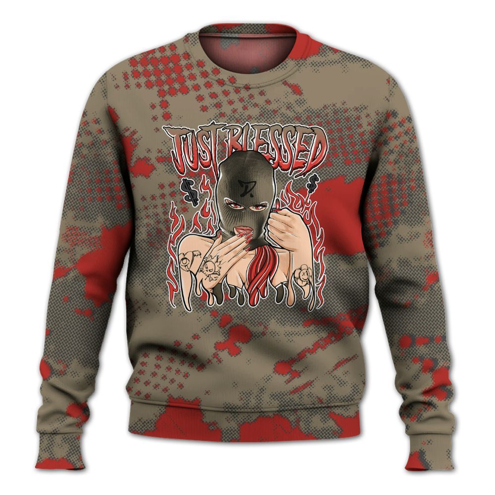 Sweatshirt To Match Olive 9s - Blessed!! Smoke Dot All Over Print