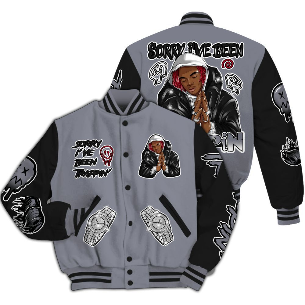 Varsity Jacket To Match Retro Black Flint 13s - Trappin' Unique All Over Print