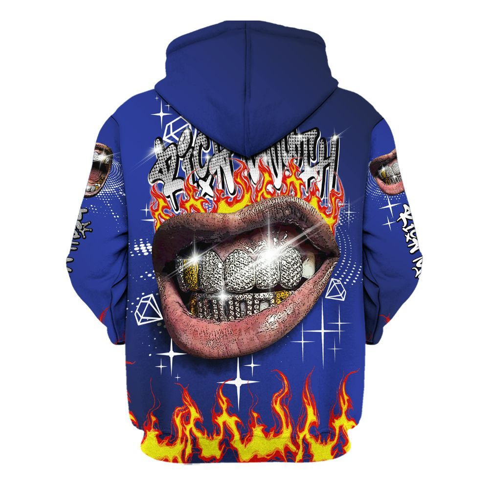 Hoodie To Match Air Max Plus Black Racer Blue - Rich Mouth Fire Rap Retro 90s All Over Print