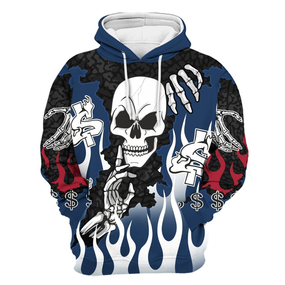 Hoodie To Match SP Sport Royal 3s - Ones Move In Silence Graphic Trapped All Over Print