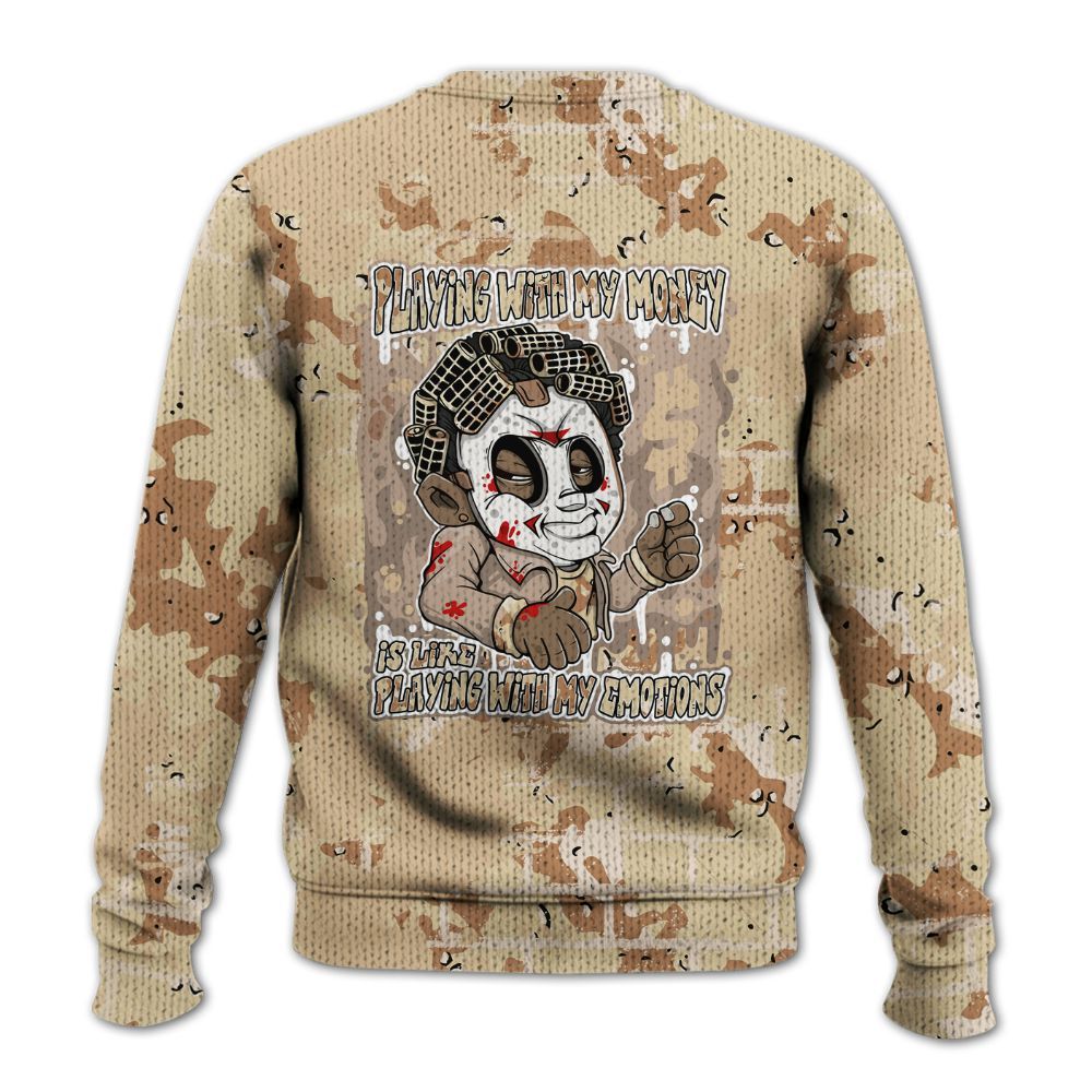 Knitted Sweater To Match Desert Camo 3s - Playing With My Money Graphic Halloween