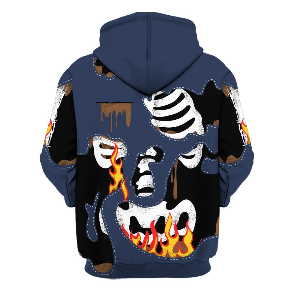 Hoodie To Match Midnight Navy 13s - Skeleton Smile Flame Drip All Over Print