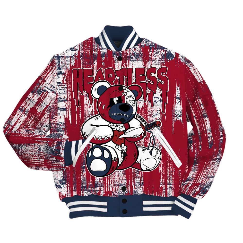 Varsity Jacket To Match Navy Blue 2024 6s - Heartless Bear Glitch Art Varsity Jacket Unisex