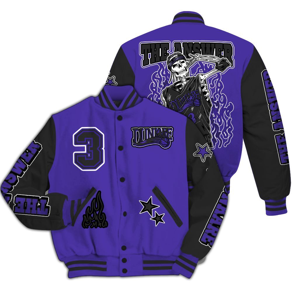 Varsity Jacket To Match Field Purple 12s - Allen Answer Skeleton All Over Print