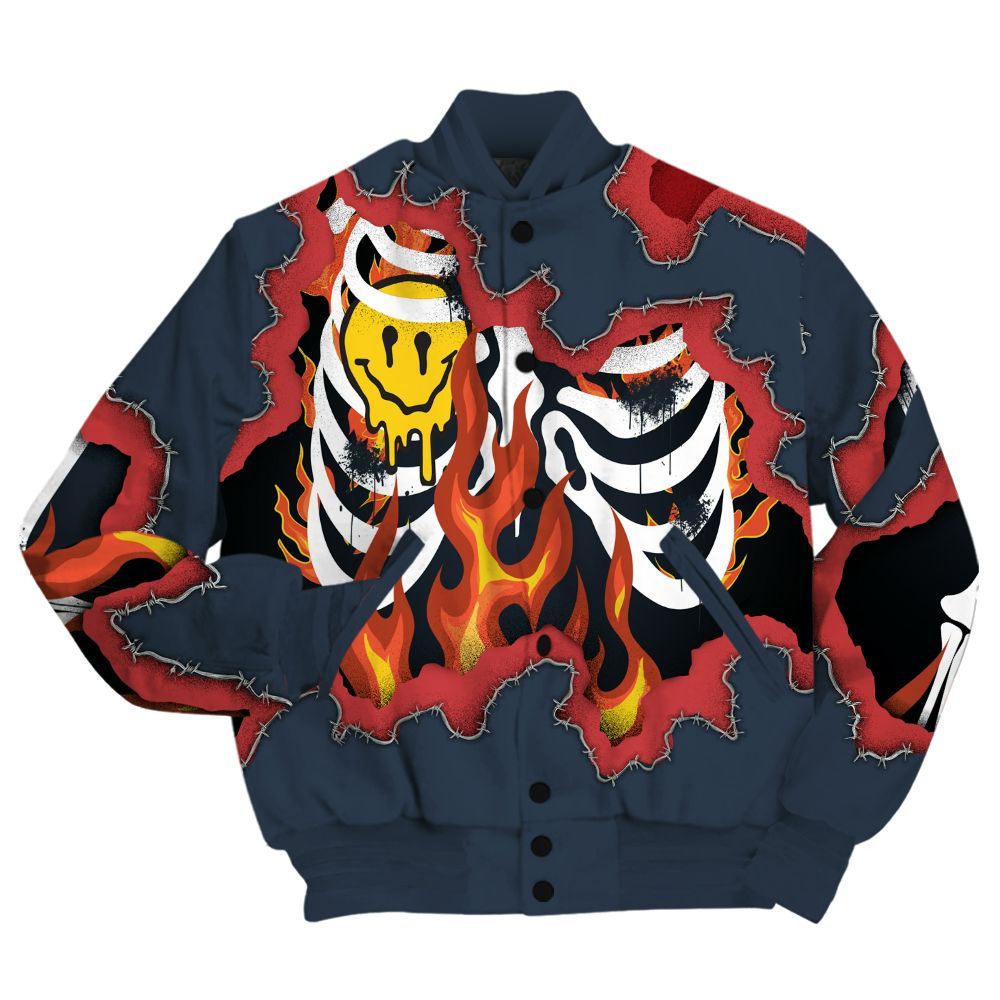 Varsity Jacket To Match Retro Olympic 6s Shirt, Skeleton On Fire Skrrt All Over Print