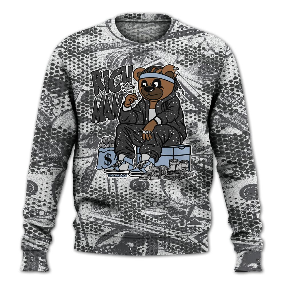 Sweatshirt To Match Reverse Black White 6s - Rich Man Bear Banknotes Art All Over Print