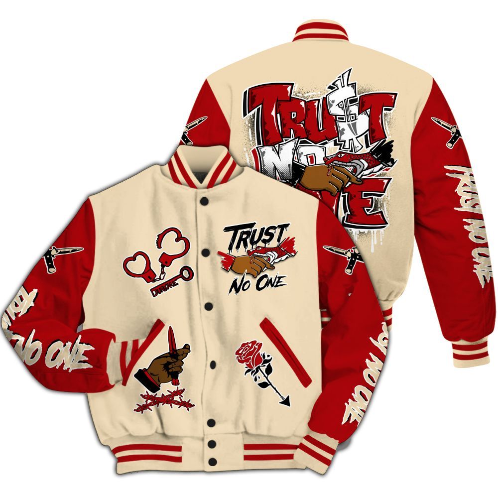 Varsity Jacket To Match Dunk Low Strawberry Waffle - Trust No One Dripping All Over Print