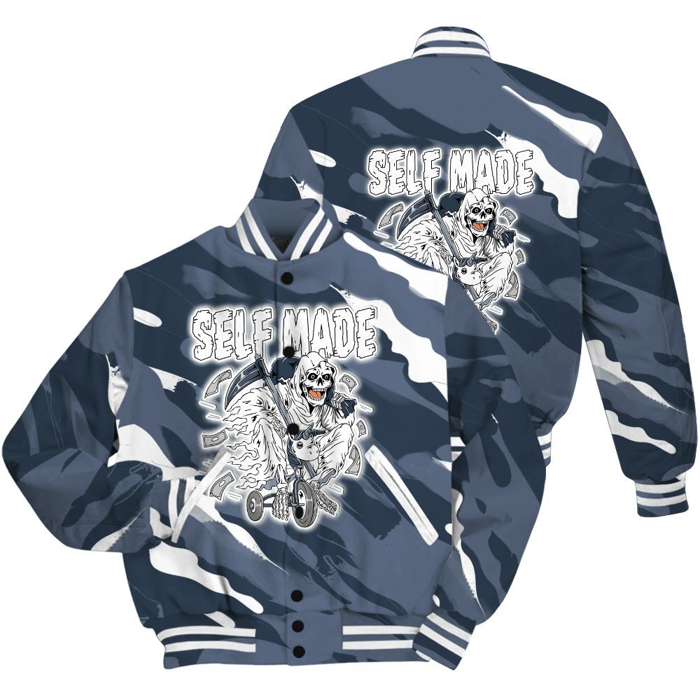 Varsity Jacket To Match Low Diffused Blue 11s Shirt - Self Make Skeleton Colored All Over Print