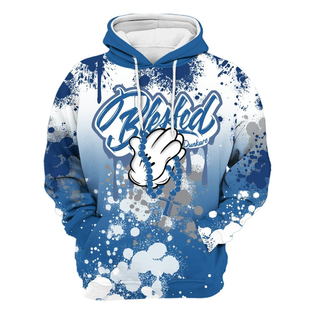 Hoodie To Match French Blue 13s - God Blessed Ink Drip All Over Print