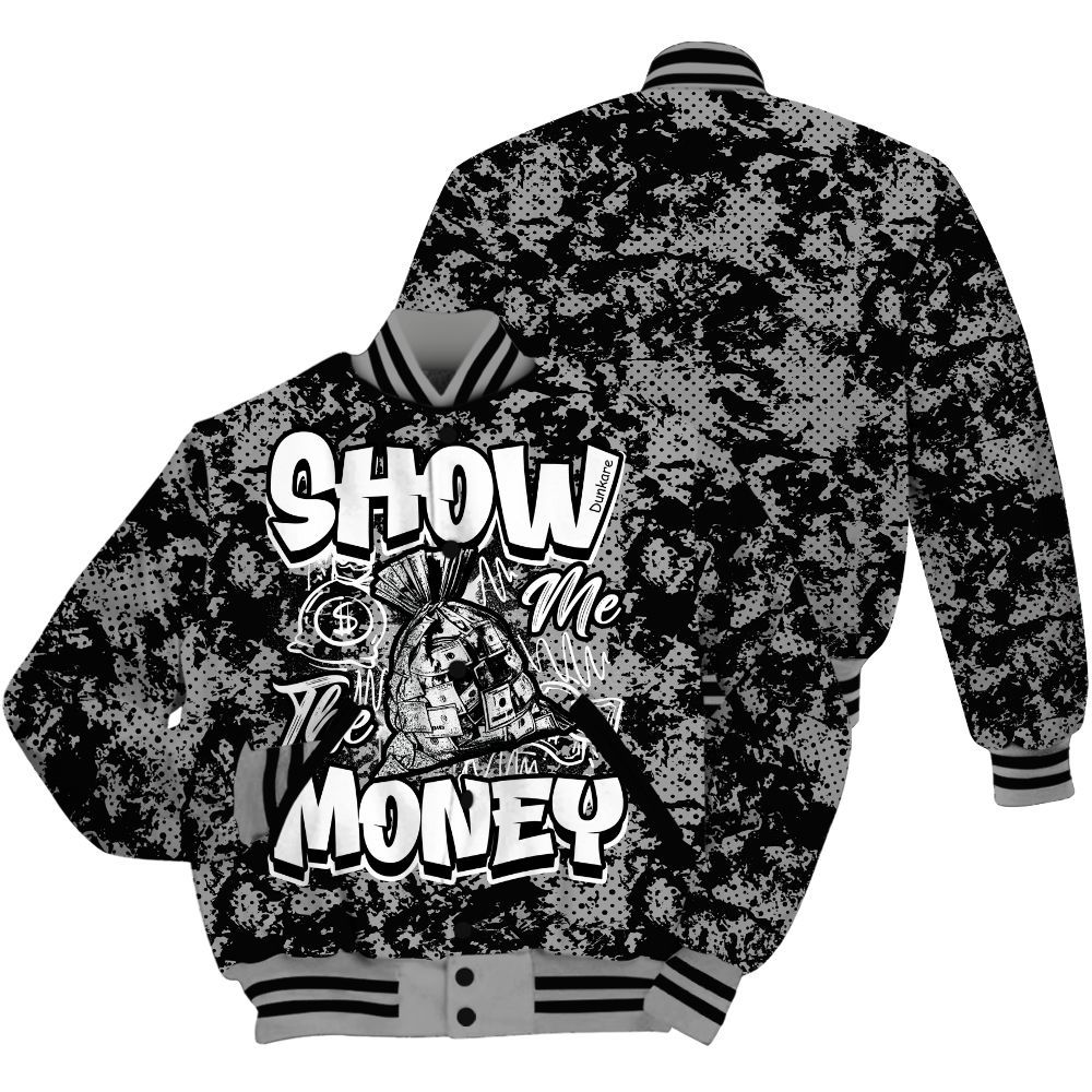 Varsity Jacket To Match Black Wolf Grey 12s - Show Me The Money Retro All Over Print