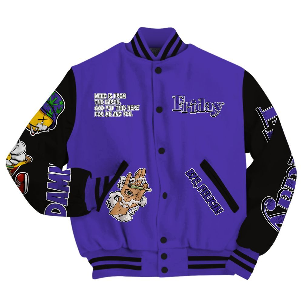 Varsity Jacket To Match Field Purple 12s - Friday Sneaker Stress Style All Over Print