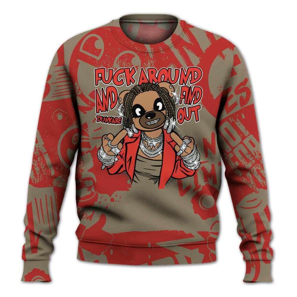 Sweatshirt To Match Olive 9s - F#ck Around Bear Bear Monogram Graffiti All Over Print